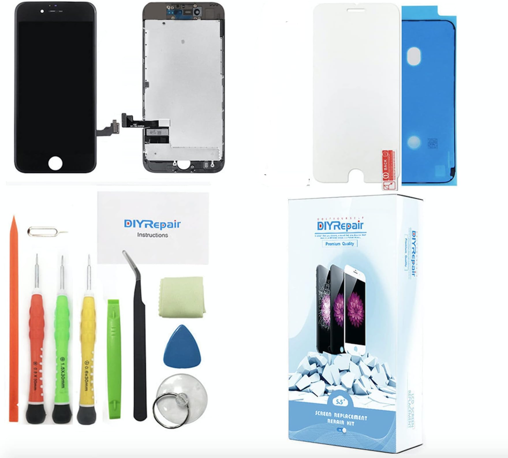 for iPhone 7 Plus Screen Replacement 5.5', 3D Touch Screen Full Repair kit, Display Digitizer Glass Assembly with Tools Set, Tempered Glass, Instruction-Black