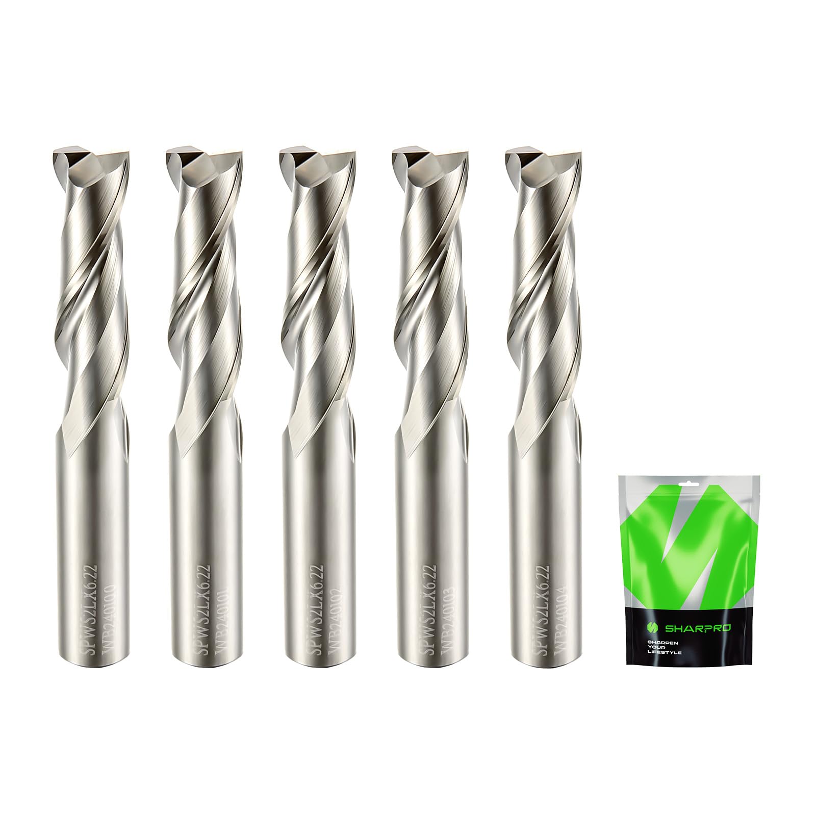 Upcut Spiral Router Bit Set 1/4" Shank 1/4" Cutting Diameter Solid Carbide CNC End Mill, Ideal for Wood Carving, Slotted Mortise, Carving, Grinding (5 Pieces) — image 1