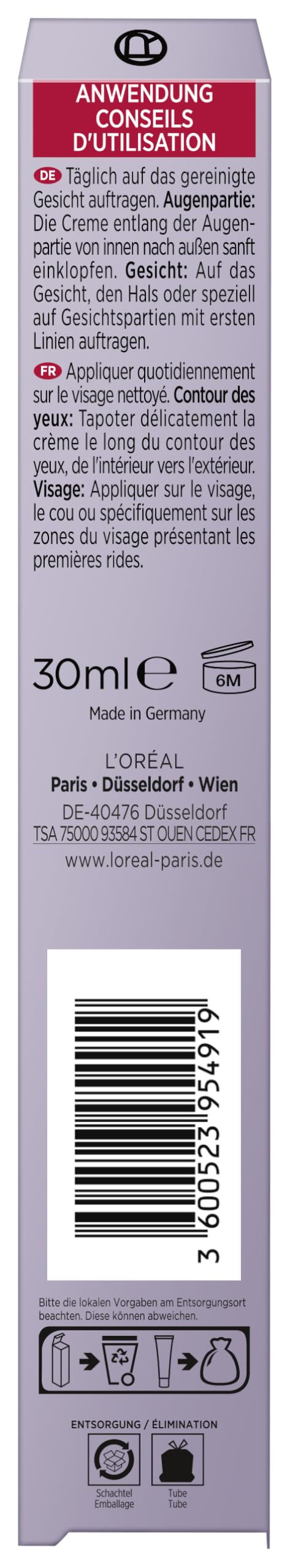 L'Oréal Paris Augencreme für Frauen: poltert auf, glättet die Haut und spendet intensiv Feuchtigkeitmit konzentrierter [Hyaluronsäure]Revitalift Filler, 1x 30ml