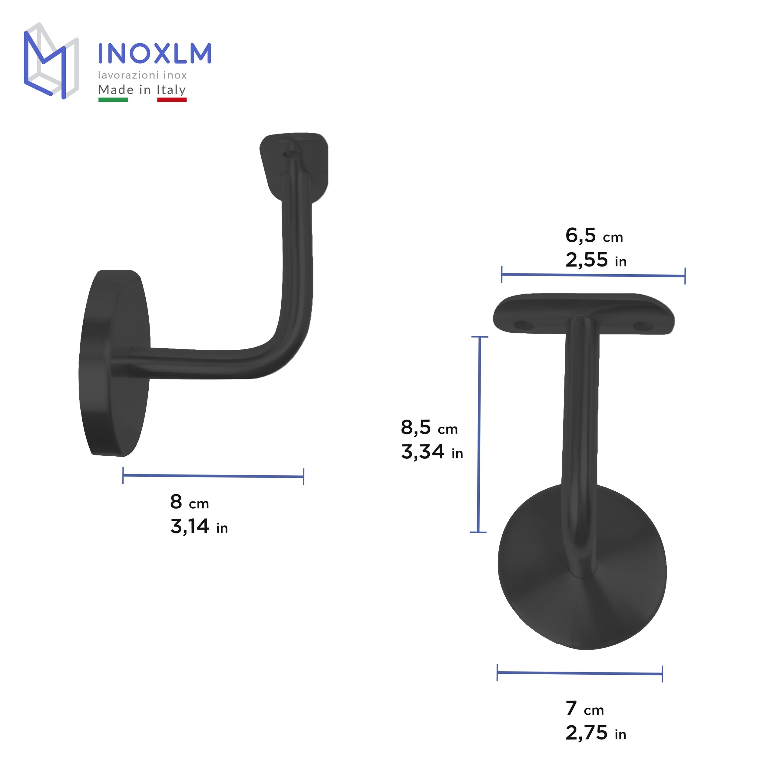 INOXLM - Pasamanos 42,4 mm de acero pintado Negro | Pasamanos de acero fabricado en Italia color negro | Pasamanos de bricolaje marrón | Pasamanos escalera interior | Escalera exterior (190 cm,