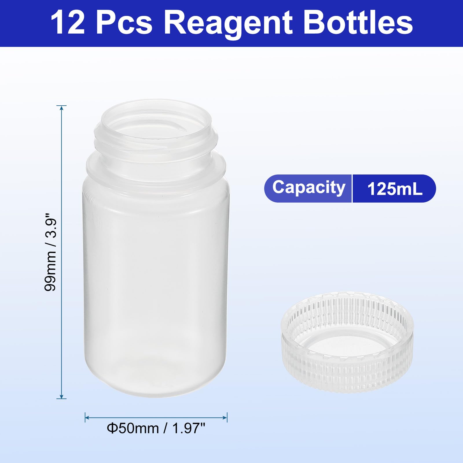 PATIKIL 12 Piezas 125ml Botellas de Reactivo, Botellas Redondas de Boca Ancha de PP con Tapa de Rosca para Almacenamiento de Muestras de Agua de Laboratorio, Transparente