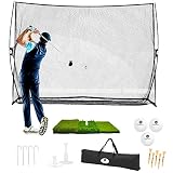 Morvat Heavy-Duty 10’x7’ Portable Golf Net Set with Tri-Turf Mat, 3 Golf Balls, 7 Tees & Carry Bag f