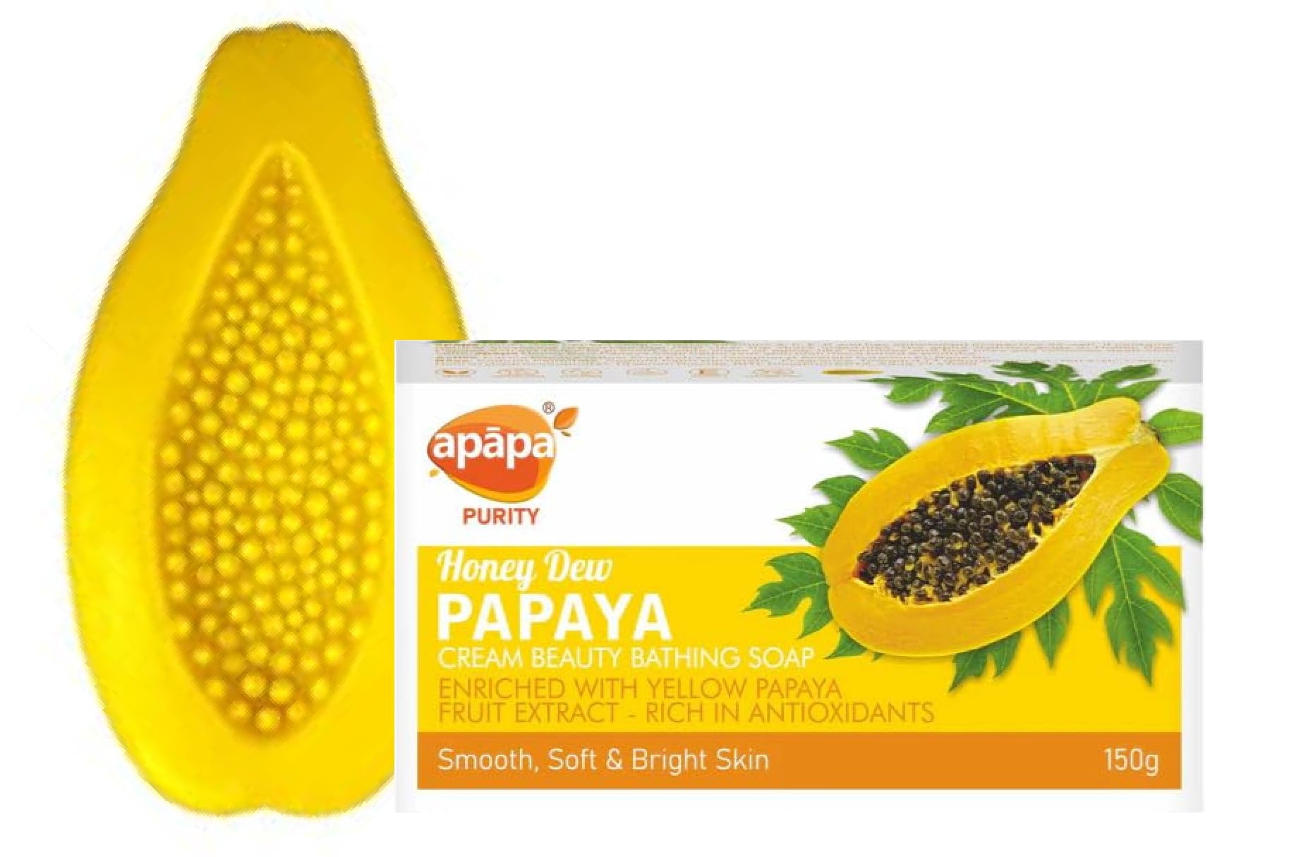 apāpa Honey Dew Papaya Herbal Moisturizing Bath Soap Bar for Men & Women Deep Hydration Skin Softening Body Cleanser Soap for Dry Skin Repair Smooth Glowing Radiant Healthy Skin Natural Care - 150gm