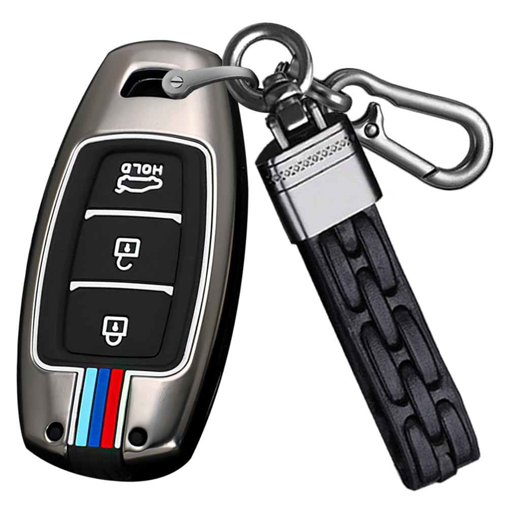 KUNIO Key Fob Cover fit for Hyundai Kona Hybrid for Kona N fit for Hyundai I30 Fastback i30N key fob cover Case Metal Cover Key Cover Key Fob 3 Buttons A Black - Image 3