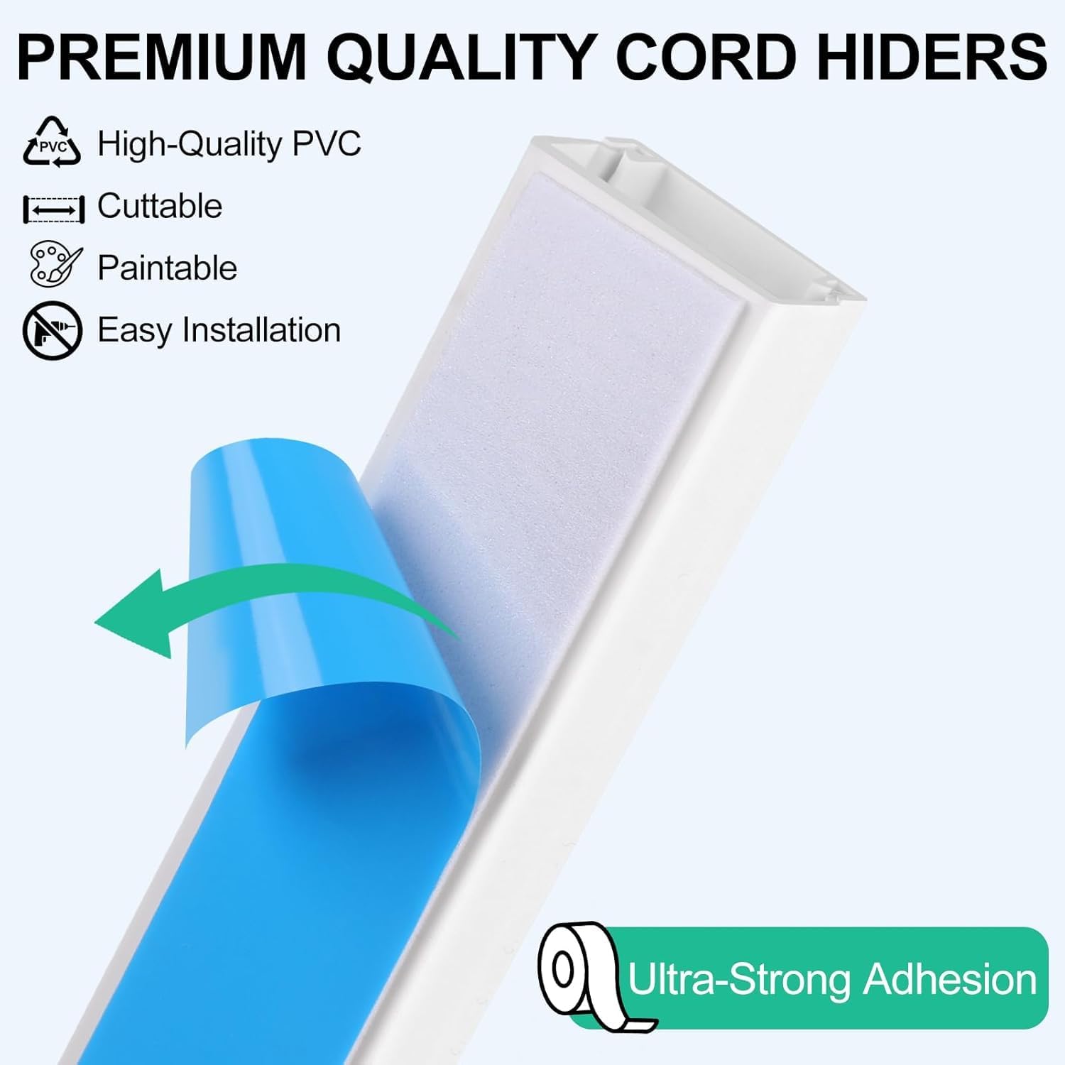 Rindion Cord Hider, 113.6in Cable Hider, Cord Covers for Wires on Wall, Wire Covers for Cords on Wall, Cable Management Wire Hiders for TV, 8 x L14.2 x W0.94x H0.55in - White
