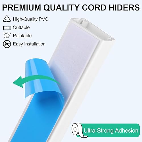 Miniatura 5 de Kit de ocultador de cable, 113.6 pulgadas, cubierta de cable para cables en la pared, cubiertas de alambre para cables en la pared, ocultador de