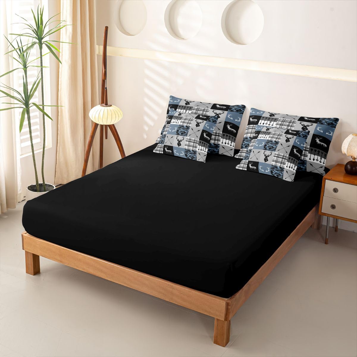 Loussiesd Juego de funda de edredón con diseño de ciervo de camuflaje azul, tamaño doble, 7 piezas, ropa de cama para niños y niñas, con funda de edredón, sábanas, fundas de almohada, fundas de cojín