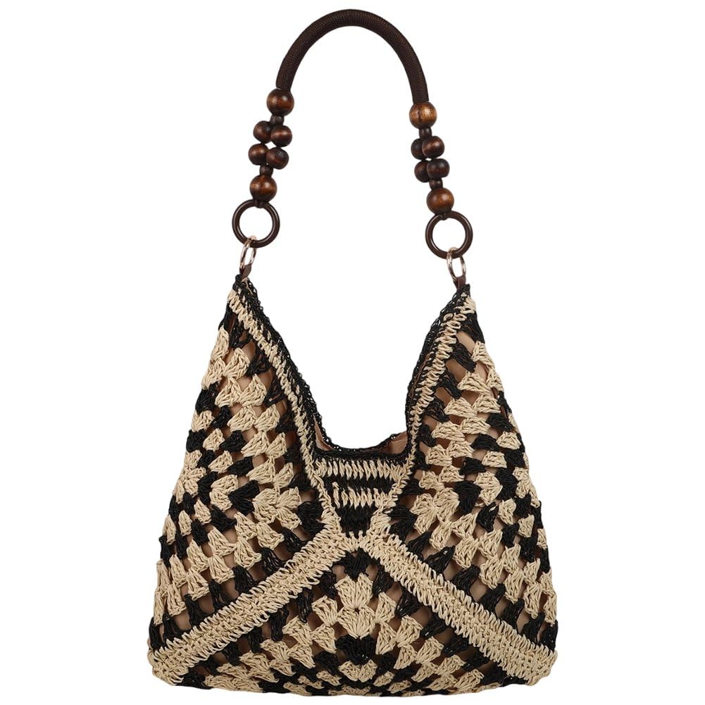 Fituenly Straw Hobo Bag for Women, Large Capacity Woven Beach Tote, Summer Vintage Shoulder Bag for Travel Vacation Outdoor Shopping