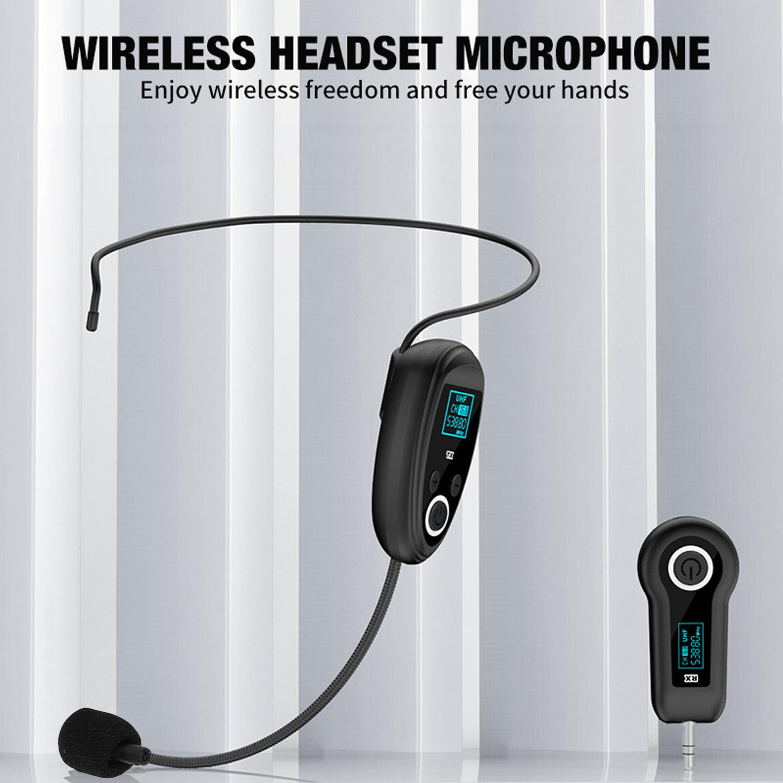 Annadue Microfono Ad Archetto Wireless 2.4G UHF, Microfono Lavalier Wireless con Connettore da 3,5 Mm e 6,35 Mm per Insegnamento, Fitness, Guida Turistica, Amplificatore vocale. (1 per 2)