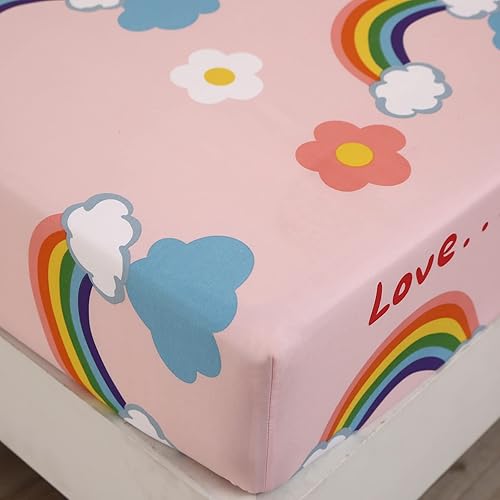 Miniatura 3 de SDY Juego de 4 sábanas de sirena tamaño individual, diseño floral de arcoíris, incluye 1 sábana bajera de bolsillo profundo + 1 sábana encimera