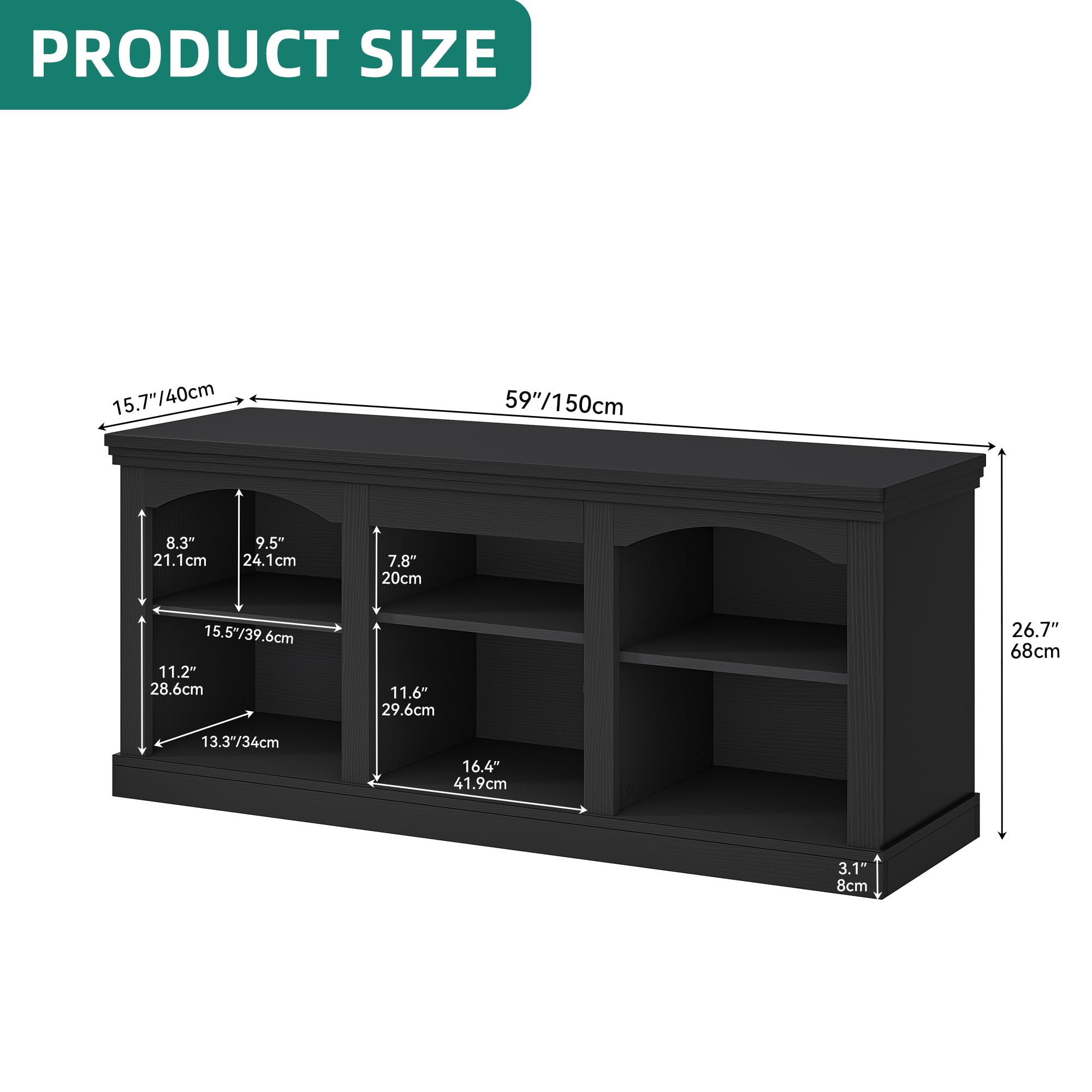 YITAHOME Farmhouse TV Stand with Cord Management for 75/80 Inch TV, Entertainment Center with Adjustable Shelf & Open Storage, 70" TV Console Table for Living Room (Black): Black 59"