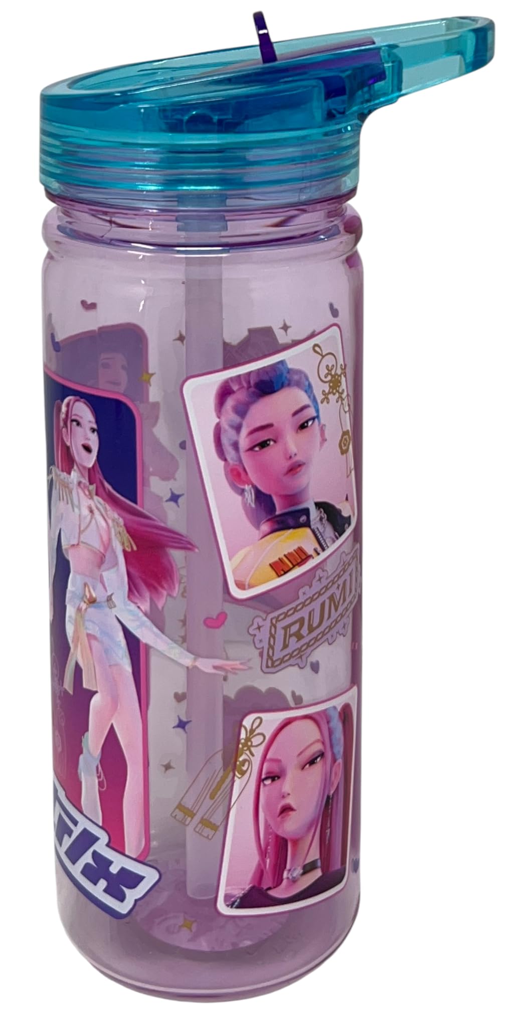 K-Pop Demon Hunter Water Bottle - 580ml Plastic Sipper Cup with Straw