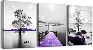 Canvas Wall Art For Living Room Large Wall Decorations For Bedroom Modern Office Wall Decor Painting Black And White Wall Pictures Artwork Purple Scenery Canvas Art Prints Dormitory Decor 3 Piece