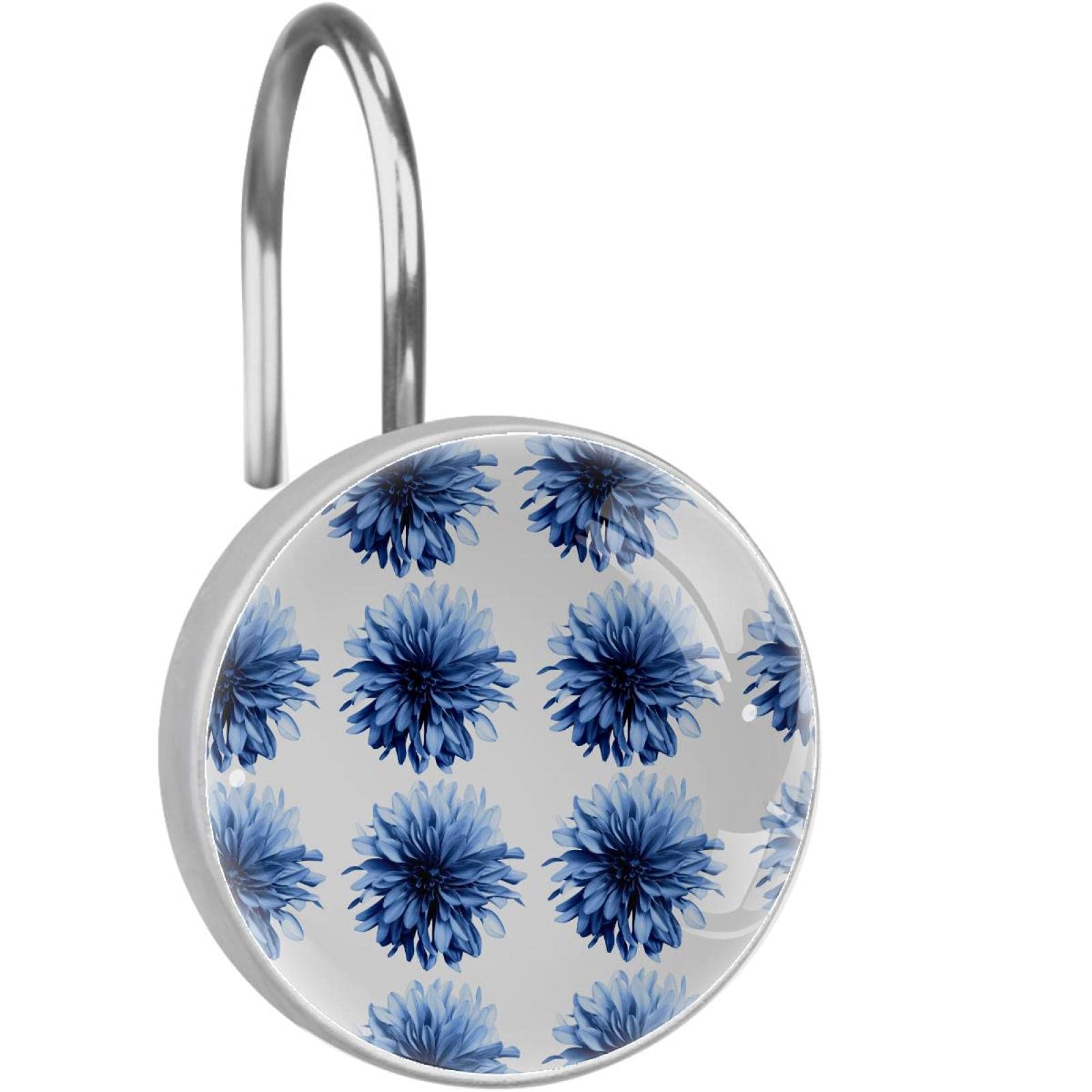 Crochets de rideau de douche bleu aquarelle, 12 anneaux antirouille pour tringle de salle de bain