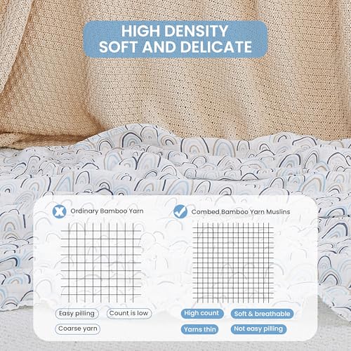 Image of Softan Muslin Swaddle Blankets for Baby Girl & Boy, 47X47In Receiving Blankets for Newborn, Swaddle Blanket Set Soft Silky & Breathable,Blue Rainbow and Five-Pointed Star, 4 Pack