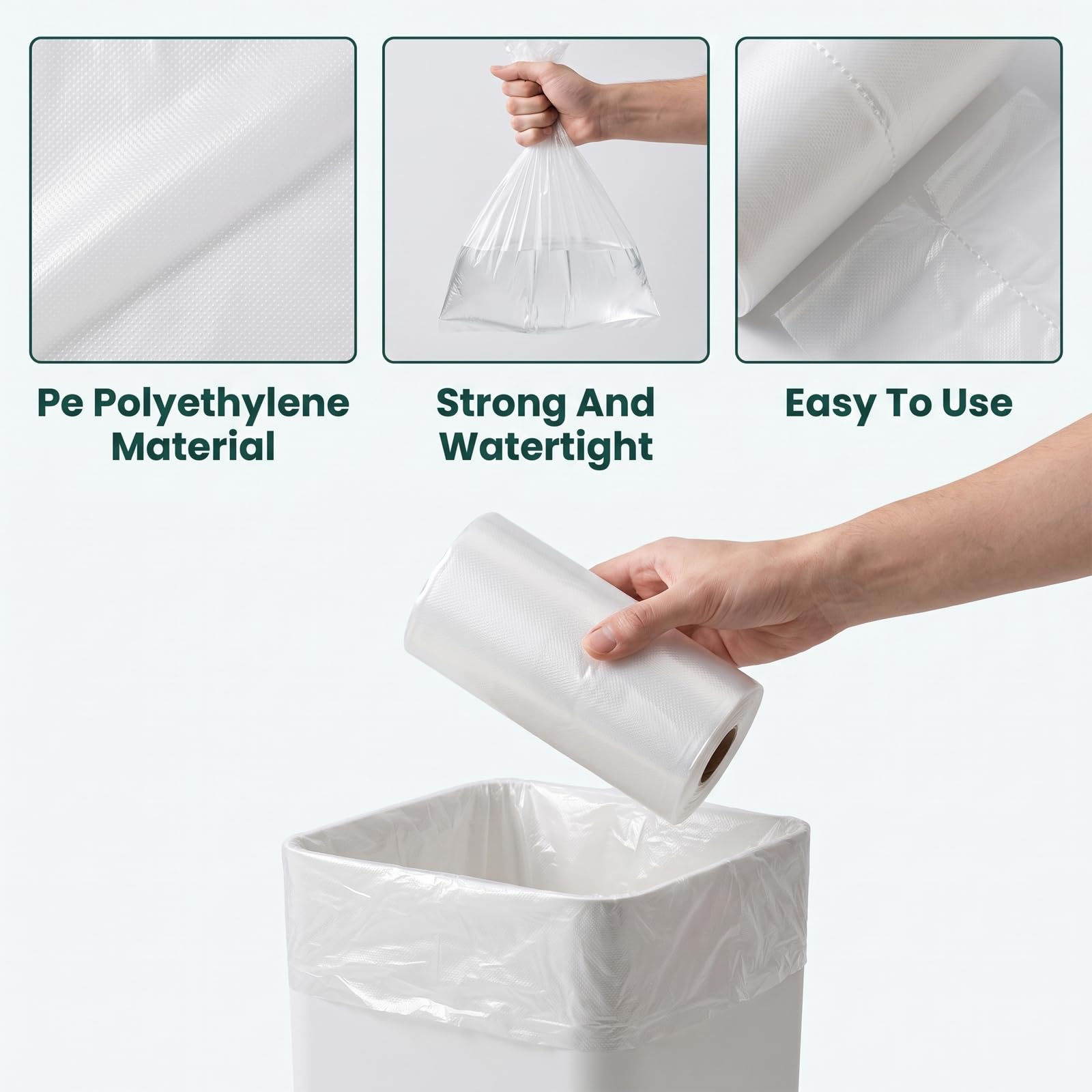 1000 Stück kleine, transparente Müllbeutel, 2-4 Gallonen Müllbeutel, Damenbinden-Entsorgungsbeutel, geruchlose Hygiene-Müllbeutel für Badezimmer, Büro, Küche, 45 x 50 cm, 10 Rollen