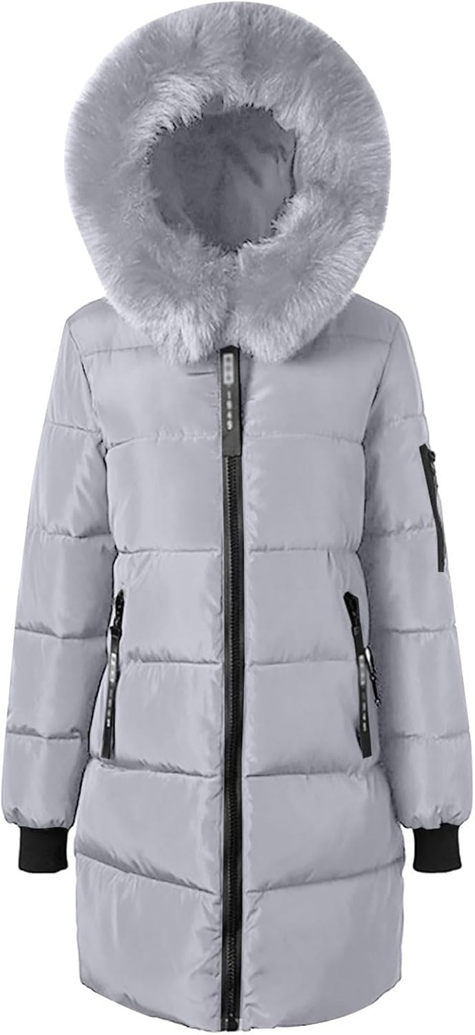 Womens Long Parka Winter Coats Warm Puffer Quilted Down Jacket Fashion Zip Up Hooded Outerwear with Pockets