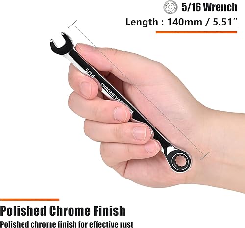 Miniatura 96 de Egofine Llave combinada de trinquete de 7/16 pulgadas SAE, llave de engranajes de grado industrial con diseño de 12 puntos, trinquete de 72 dientes