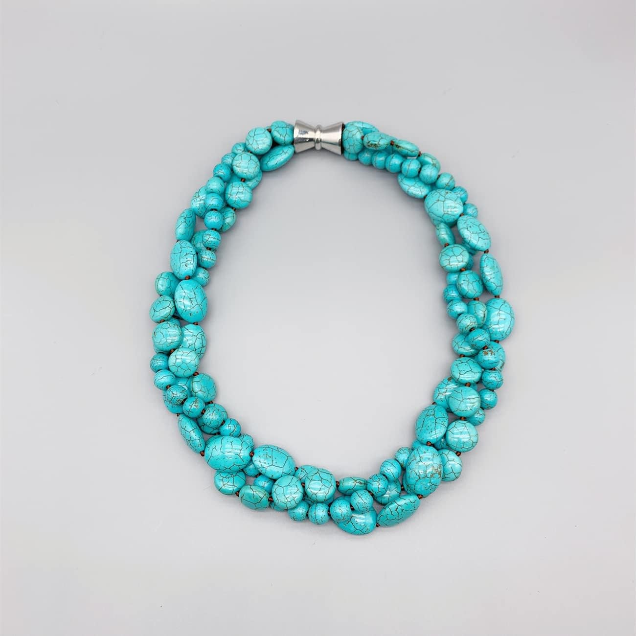 3 Strands Round Coin Shape Oval Turquoise Necklace For Women Stacking Stone Multilayer Twist Choker Trendy 19"