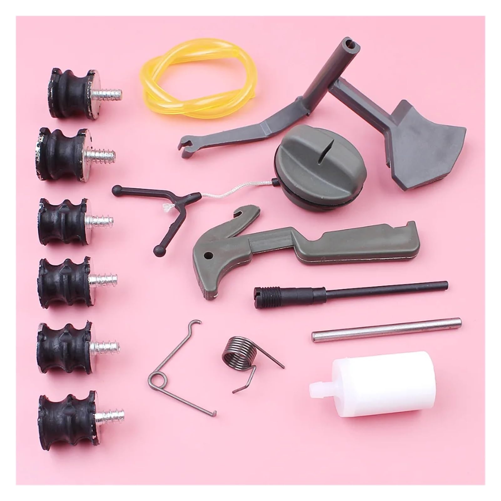 Kit de resorte del gatillo del acelerador, elemento de montaje de amortiguador AV, compatible con motosierra 61, 268 y 272, repuesto de filtro de combustible, tapa de manguera.