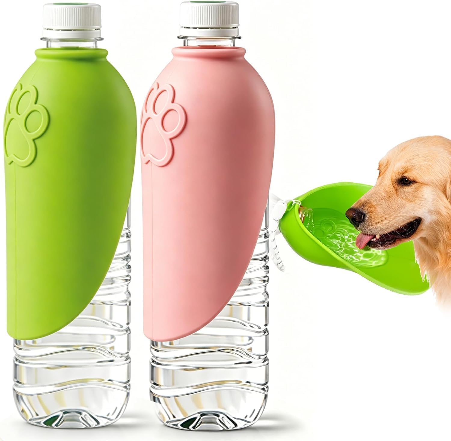 Silicone Portable Dog Water Bottle Adapter, Leakproof Foldable Leaf Pet Dispenser Cap with Water Bowl, Portable Outdoor Feeder for Dog Cat Walking Hiking Fits Standard Water Bottles (Mixed)