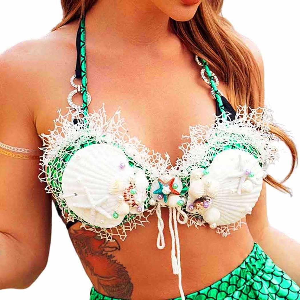 JEWEKY Shell Bra Top Beach Mermaid Crop Top Hawaiian Bikini Halter Top Rave Costume Chest Top for Women - Image 2
