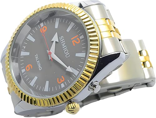 Miniatura 4 de Inglés Hablar Reloj para el anciano ciego hombre con discapacidad visual masculino acero inoxidable oro plata pulsera esfera gris voz con alarma