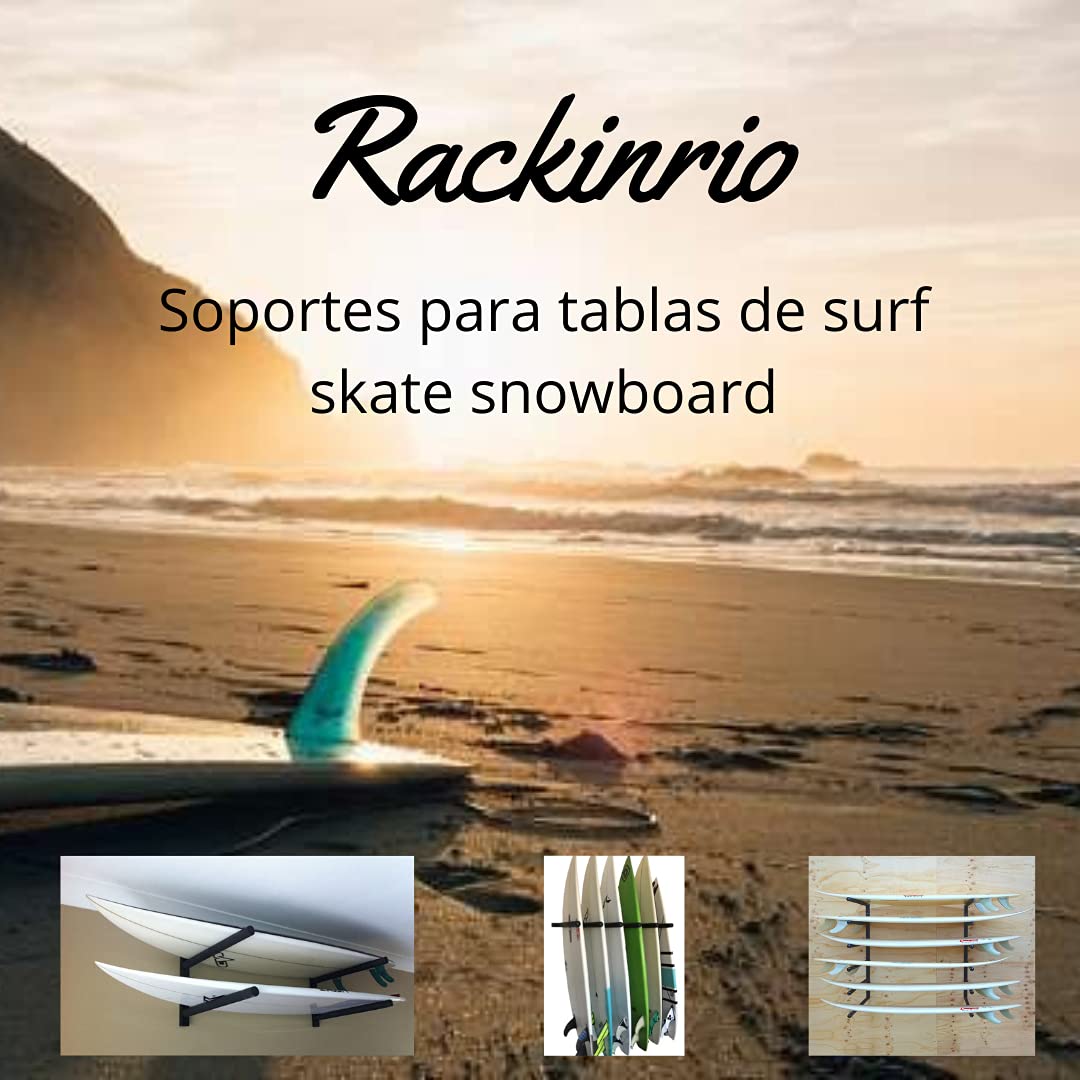 Rackinrio Rack Soporte estantería Vertical 6 Tablas de Surf Longboard Skate ski Snowboard en Pared Negro