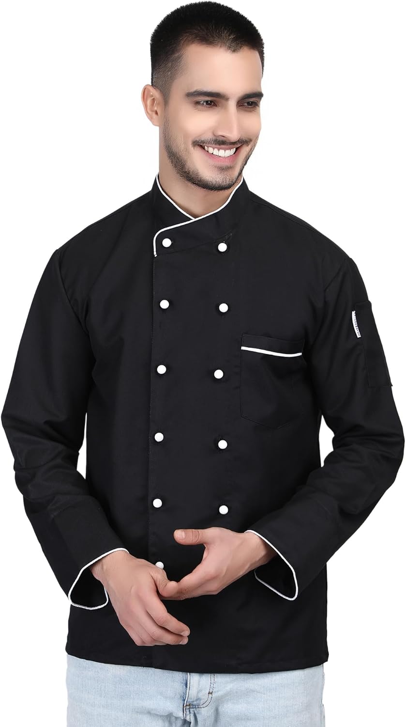 Long Sleeves Men Women Unisex Chef Coat Jacket Uniform for Food Service, Caterers, Bakers and Culinary Professional