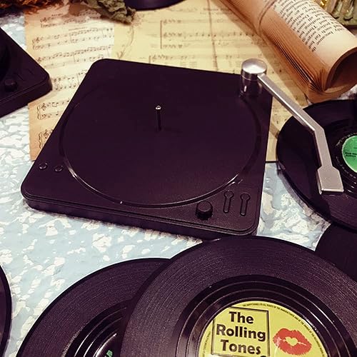 Miniatura 3 de Kaxich Juego de 6 posavasos retro para discos de CD con soporte para tazas de vinilo, antideslizantes, para copas de vino, té, café, decoración