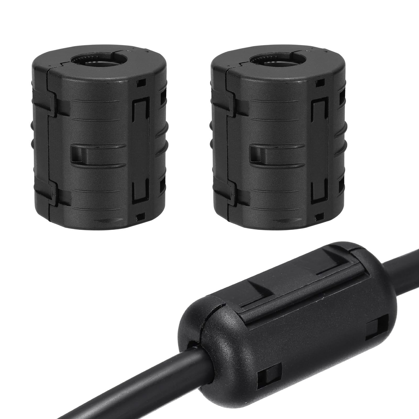 QUARKZMAN 2 sztuki składany pierścień ferrytowy, filtr szumów RFI EMI zacisk kablowy do kabli USB audio wideo i danych 17 mm, do redukcji zakłóceń, czarny, cylindryczny