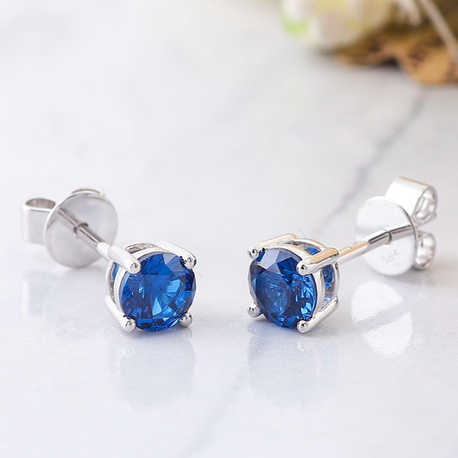 Epinki Weiß Gold 18 Karat 750 Ohrstecker Echter Schmuck, Klassiker Ohrstecker Weihnachten mit Labor Erstellt Saphir Blau 2ct, 18K Gold Ohrringe Hängend