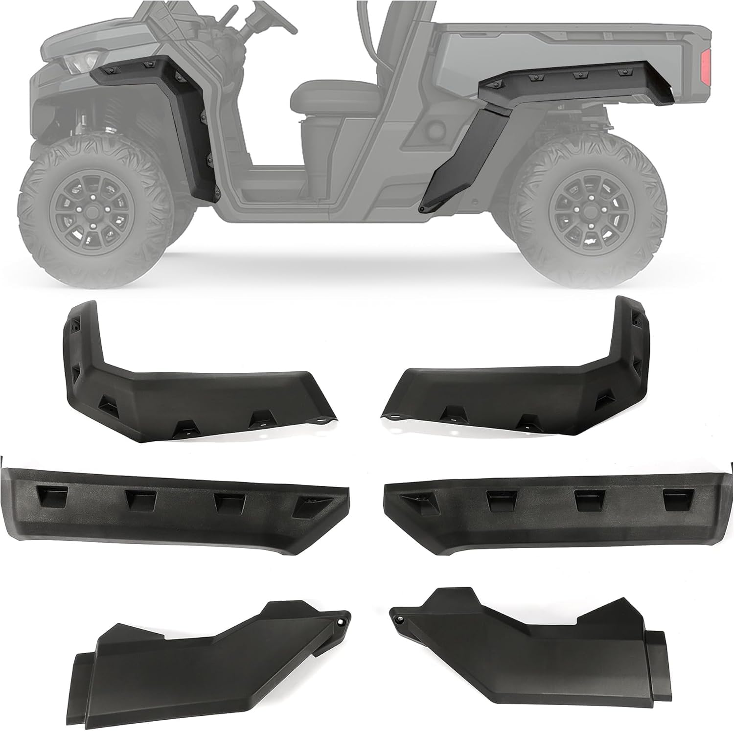 ECOTRIC Extended Fender Flares Compatible with 2016-2024 Can-Am Defender HD 5/7/8/10 MAX 6Pcs UTV Mud Guards Flap Set Mud Guards Splash Shield Guards Replace for 715006821 715002424 715006822