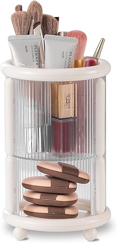 Soporte para brochas de maquillaje, organizador de herramientas cosméticas transparentes de 2 niveles, organizador de maquillaje redondo para