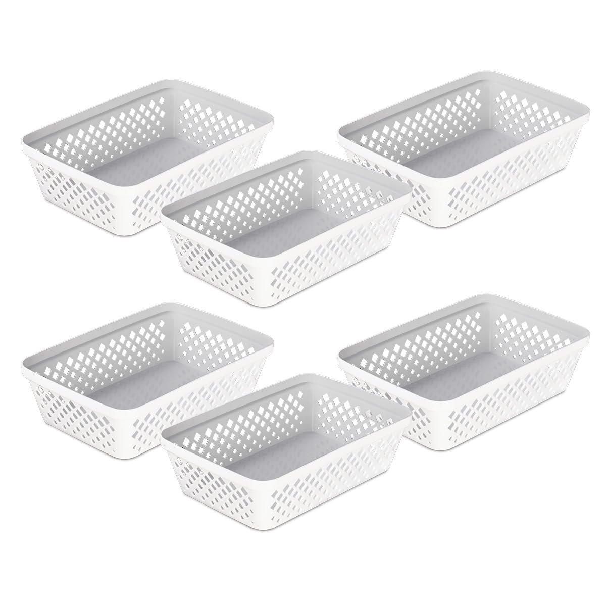 Glad Plastic Storage Basket Set - Multipurpose Drawer Trays, Kitchen Pantry Containers, and Bathroom Bins - 6 Pack Medium Organizers, White