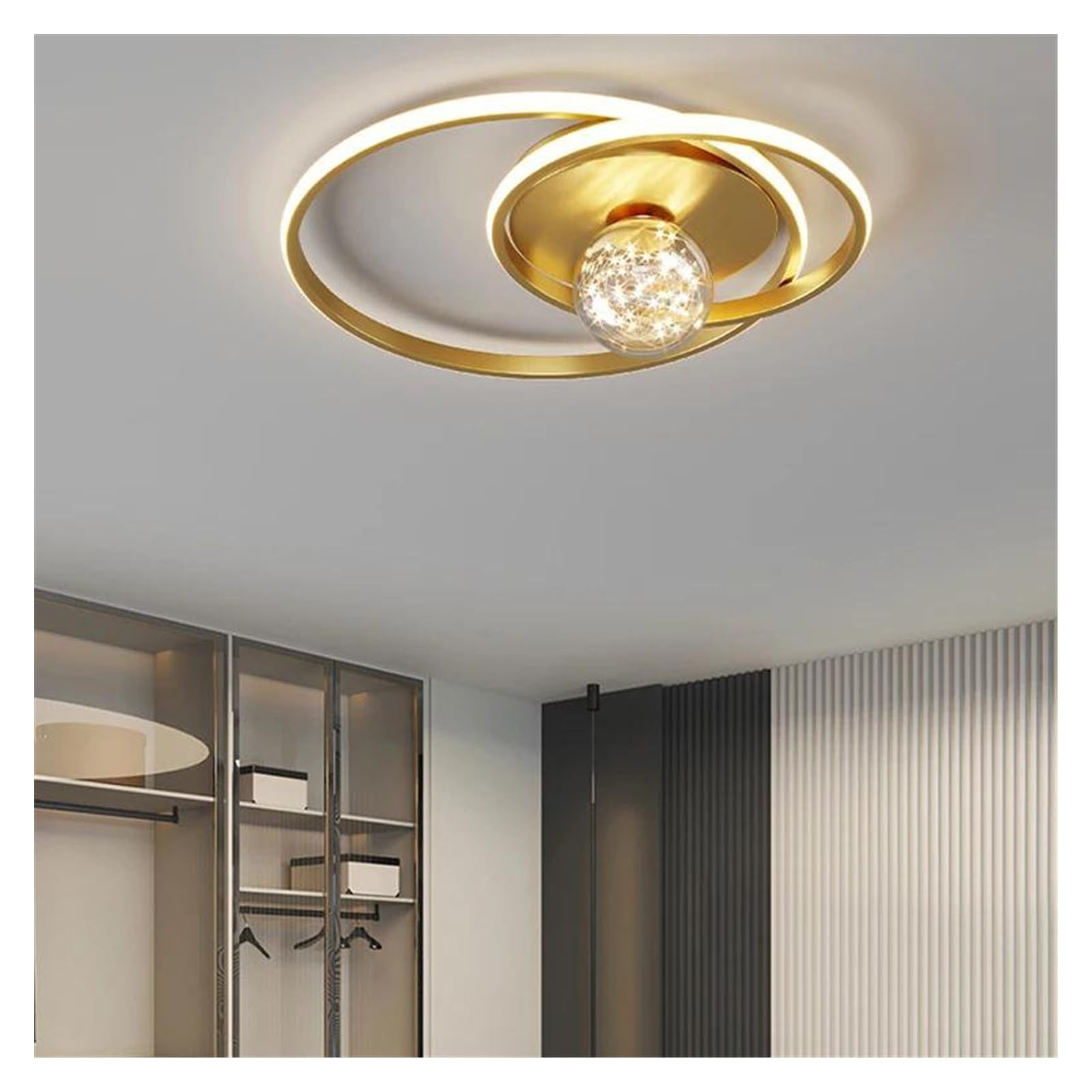 Genérico Lámparas de araña, Lámparas de techo LED modernas lujo con forma circular gypsophila for sala estar, dormitorio, vestíbulo, oficina, iluminación interior brillante(Dimmable,A Gold D50cm)