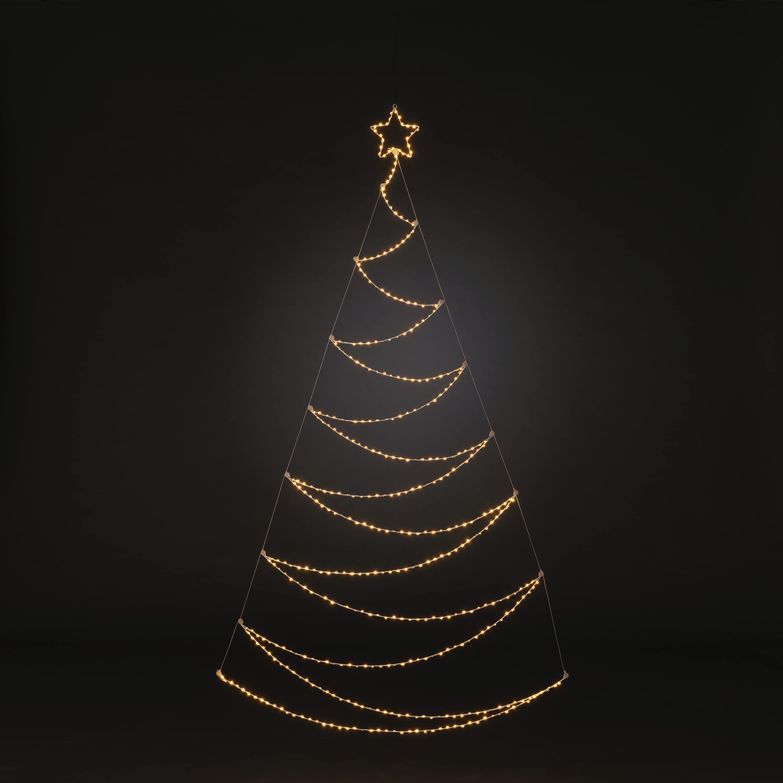 Konstsmide Albero di Natale a LED in metallo, bianco, 420 diodi ambra, 9 V, interno, 3,6 W, filo argentato, 3924-890