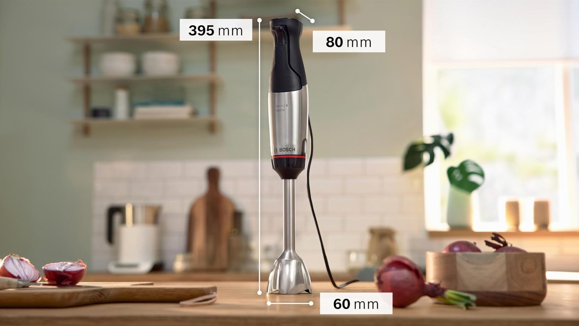 Bosch Serie 6 Frullatore a Immersione ErgoMaster MSM6M673, 1000 W, Ergonomico, Regolazione Dinamica della Velocità, Lame in Acciaio Inox, Tanti Accessori Inclusi, Bicchiere Graduato, Nero
