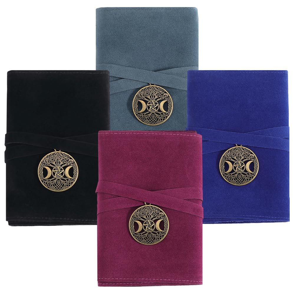 CREATCABIN 2Pcs Tarot Card Holder Tarot Cards Bags with Round Moon Tree of Life Pendants Double-Sided Velvet Tarot Card Pouches Tarot Desk Wrap Tarot Bag for Beginners Black Green Blue Red 5x1x3Inch