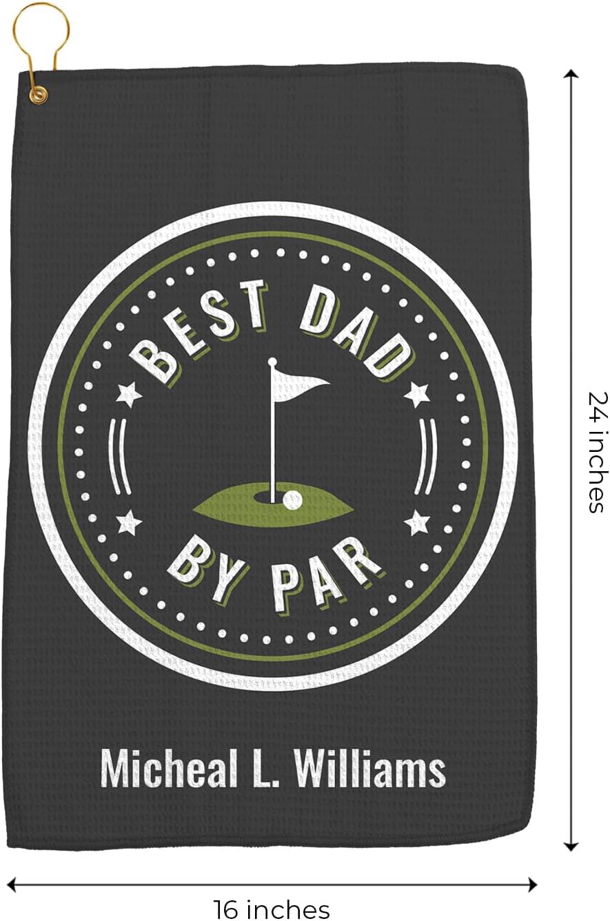 Personalized Best Dad Golf Towel/Custom 16" x 24" Best Dad by Par Microfiber Golfing Towel with Gold Fastener/Personalized Father's Day Grandfather Golfer Accessory Present