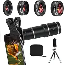 Kit de lente de câmera para celular, iPhone, Android, lente zoom teleobjetiva 20x, lente grande angular e macro, olho de peixe, lentes CPL compatíveis com iPhone 12 11 X Xs XR 8 7 6 Plus Samsung e outros smartphones