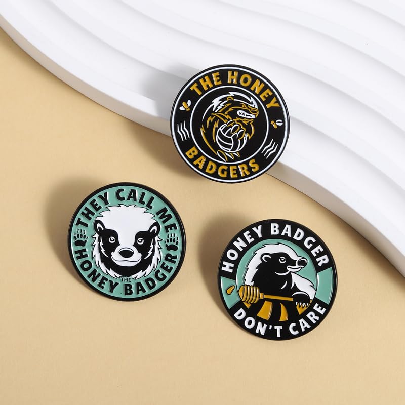 3Pcs Honey Badger Themed Enamel Brooch Pins Set Colorful Animal Lapel Pins for Jackets Backpacks Novelty Jewelry Gift for Honey Badger Lovers