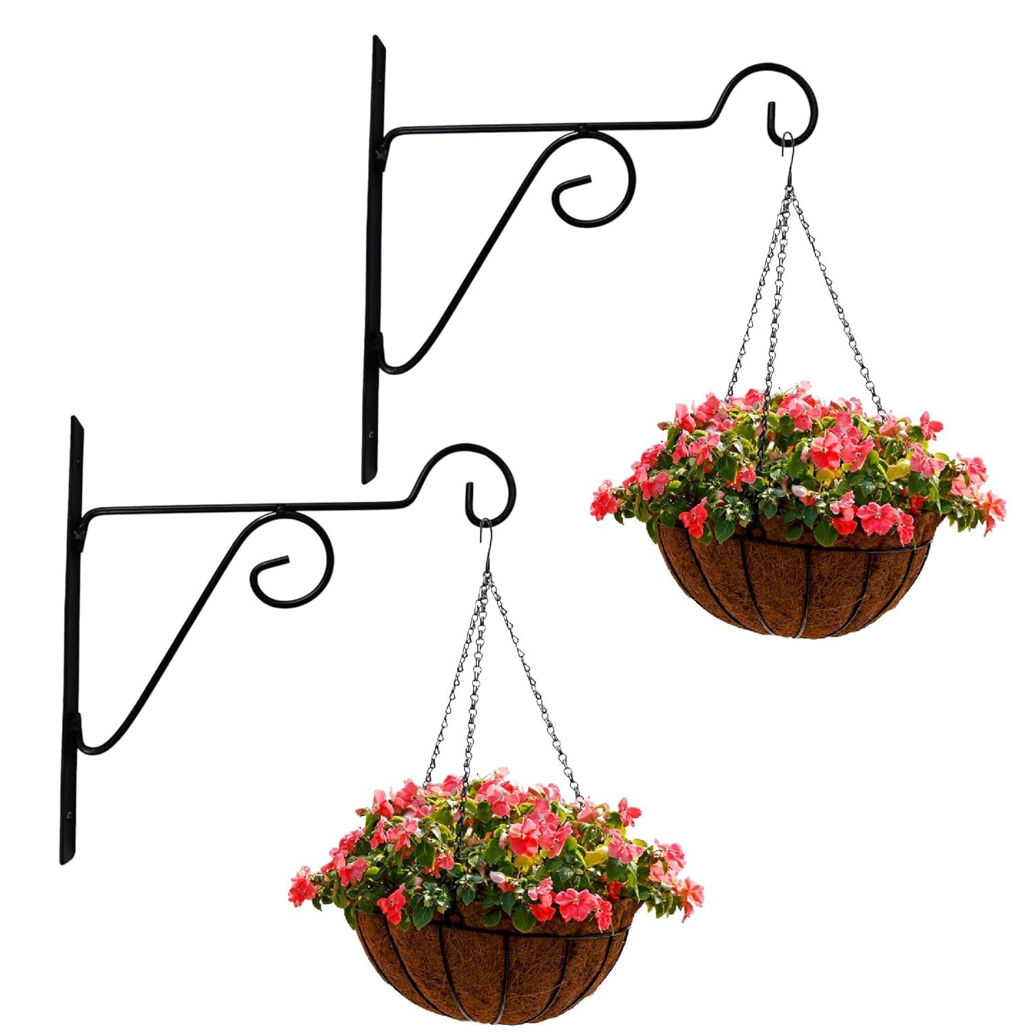 Leafypets Plant Hanger Brackets Wall Mounted Metal Hanging Hooks, Holder for Indoor/Outdoor Planter Pack of 2 Black