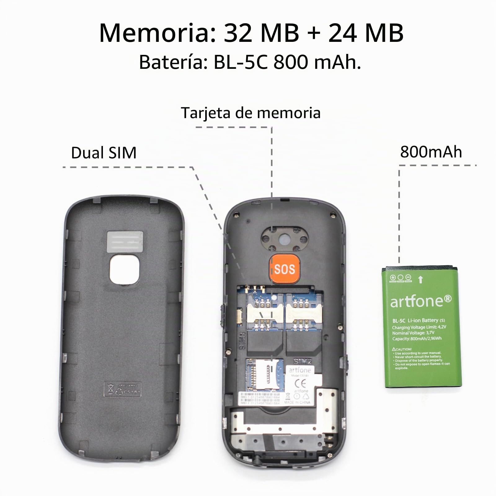 artfone CS181 Negro -GSM Teléfono Móvil para Personas Mayores丨Senior Móviles de Teclas Grandes丨Doble SIM丨FM丨Llamada Rápida丨Botón SOS丨Volumen Alto丨Batería de 800 mAh丨Audífono丨Bloqueo de teclas丨Radio FM