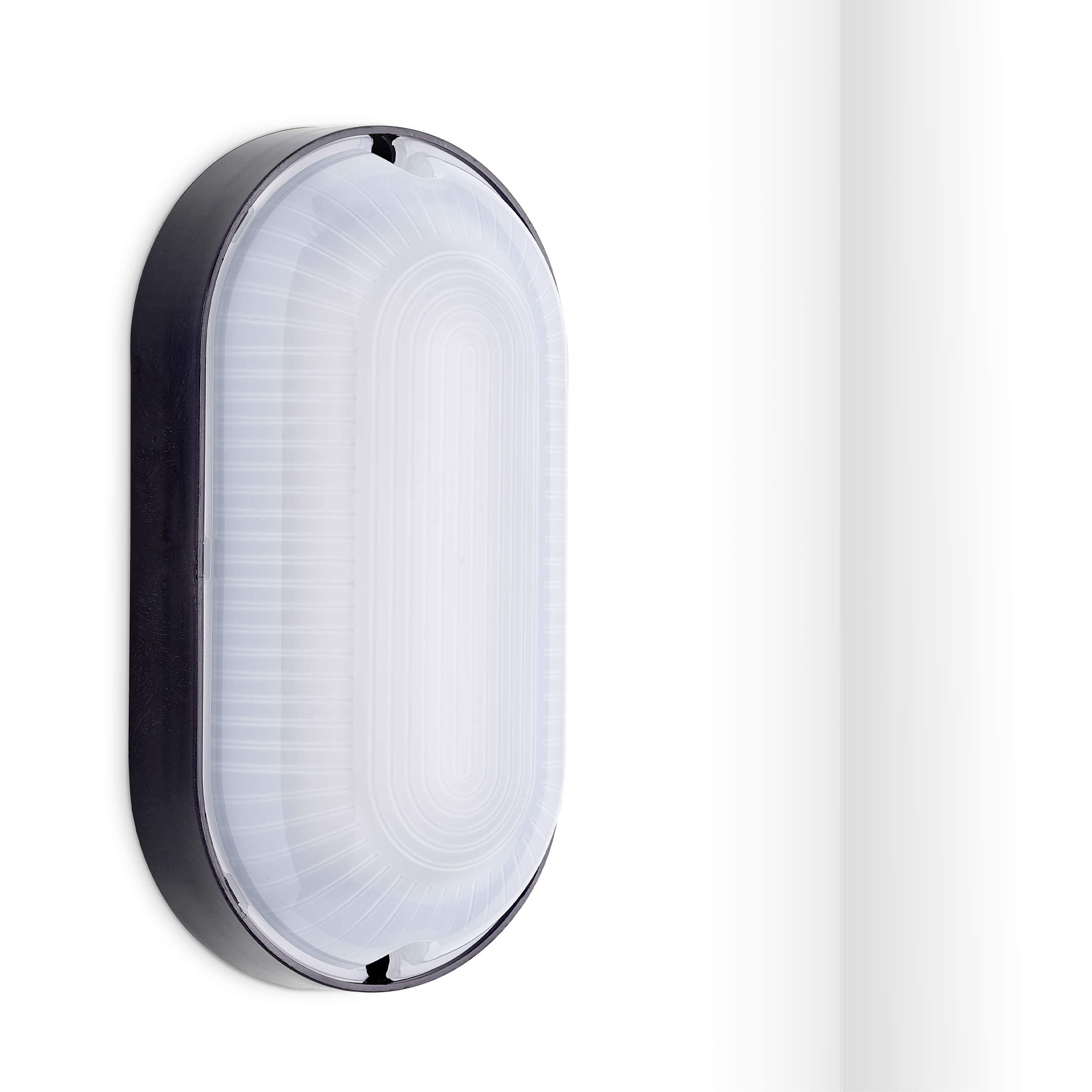 Oktaplex LED Kellerlampe BASE 230 V 9W IP65 Oval Deckenleuchte Schwarz 4x | 800 lm, Neutralweiß 4000K, Feuchtraum geeignet, Decken- und Wandmontage, Robustes Kunststoffgehäuse