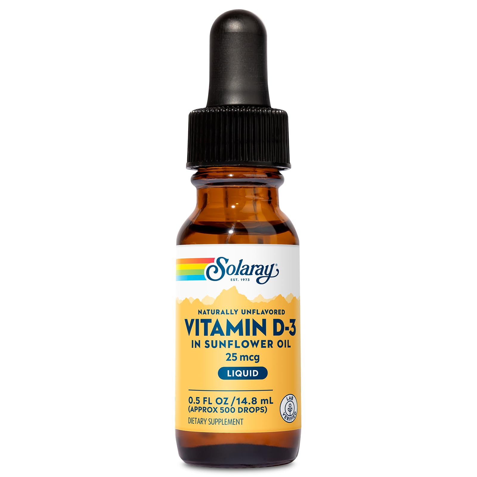 SOLARAY Vitamin D3 Liquid Drops 25 mcg (1000 IU) - Enhanced Absorption Vitamin D Drops in Sunflower Oil for VIT D3 Support - Naturally Unflavored, Dropper Included - Approx. 500 Servings, 0.5oz