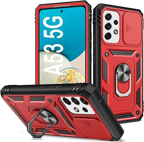 PASNEW Funda para Samsung Galaxy A53 5G, cubierta de metal con función atril y cámara deslizante, grado militar, resistente, cuerpo completo, a