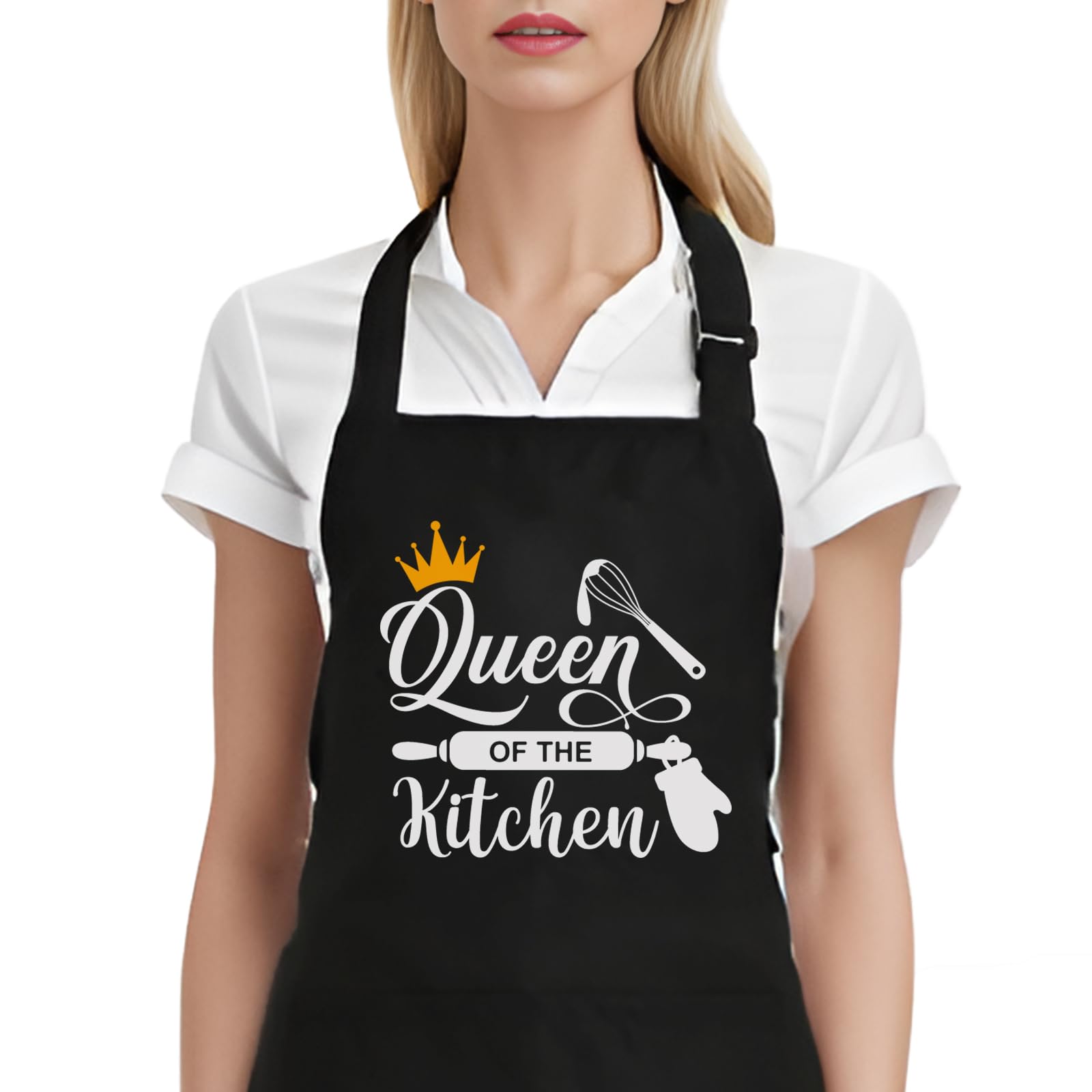 Funny Cooking Aprons for Women, Queen of the Kitchen Apron for Baking Grilling BBQ, Gifts for Mom Wife Sister Chef