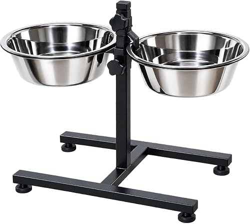 DARO Adjustable Raised Dog Feeder with 2 Stainless Steel Bowls