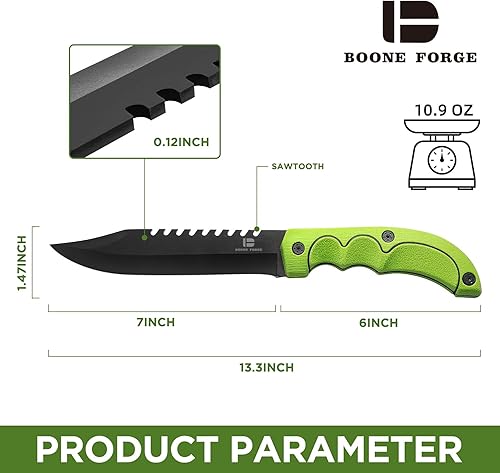Miniatura 4 de BOONE FORGE - Cuchillos de caza Tanto Cuchillo de hoja fija con funda, acero inoxidable y mango antideslizante, cuchillo negro de hoja fija para